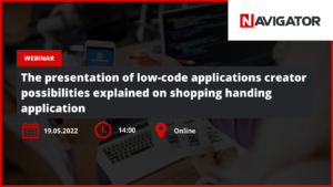 The presentation of low-code applications creator possibilities explained on shopping handing application